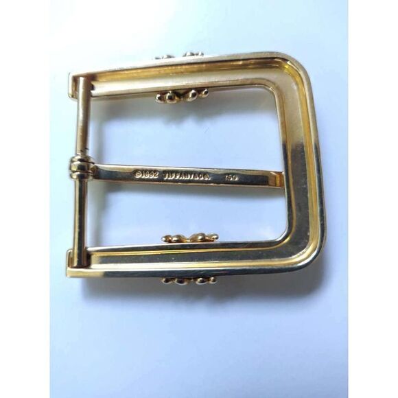 AUTH TIFFANY 1992 SOLID 18K 750 22g GOLD BUCKLE BLACK LEATHER SKINNY BELT 28 USA - Picture 2 of 12